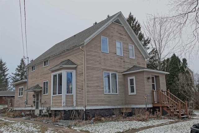 view of snow covered exterior