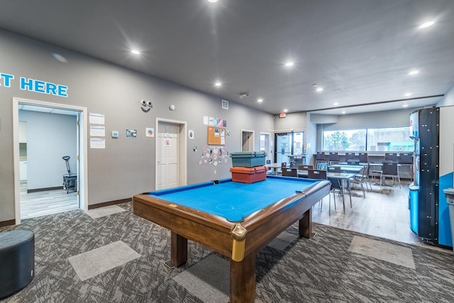 playroom featuring wood-type flooring and billiards