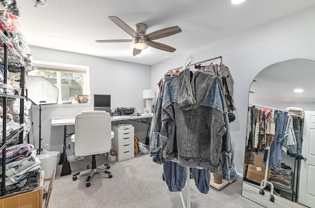 7134 N Tichigan Rd, Waterford, WI 53185 - carpeted office featuring a ceiling fan, arched walkways, and recessed lighting