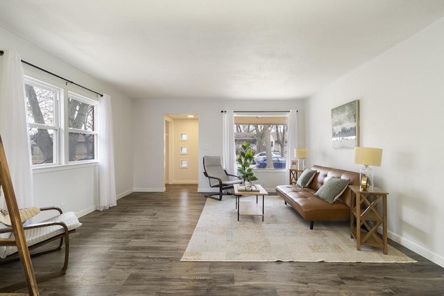 sitting room featuring dark hardwood / wood-style floors