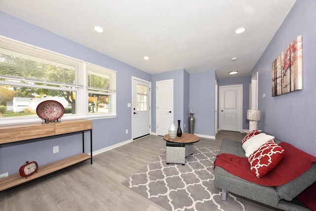 living area with hardwood / wood-style flooring