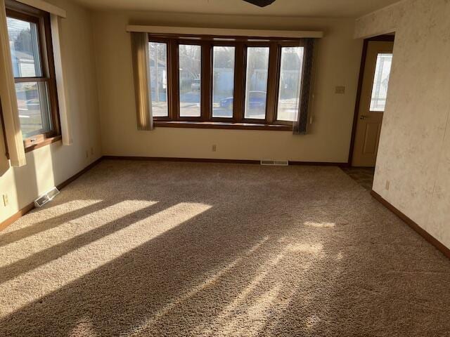 unfurnished room featuring carpet flooring and a healthy amount of sunlight