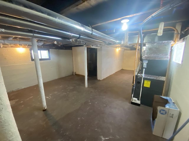 basement with heating unit