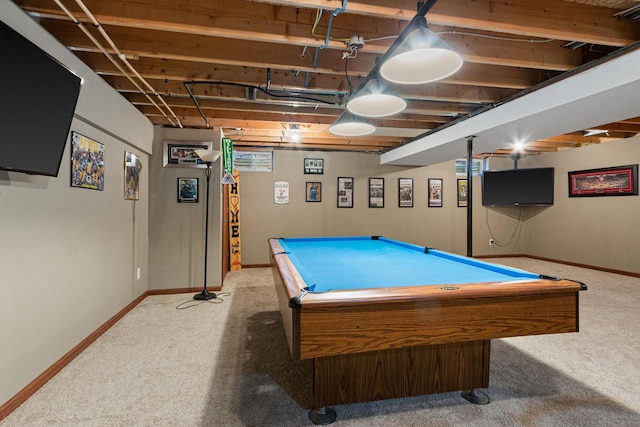 rec room featuring carpet and pool table