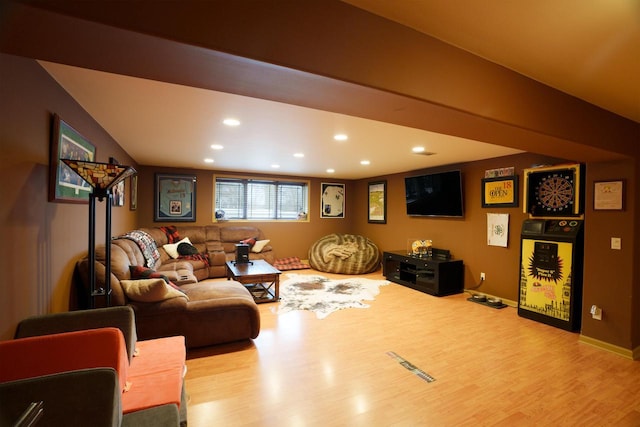 living room with wood-type flooring