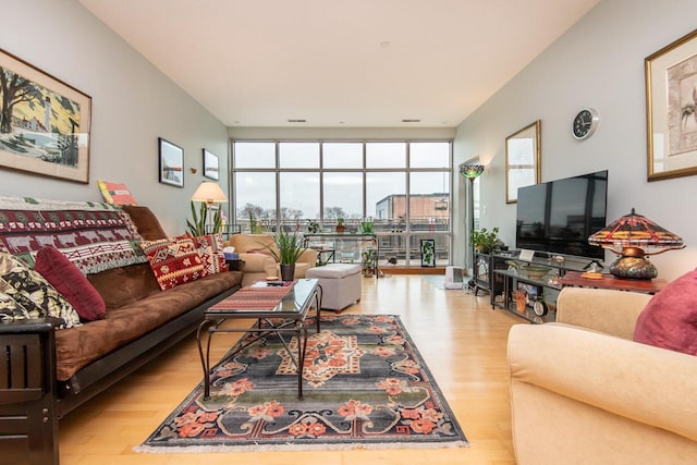 living room with light hardwood / wood-style floors