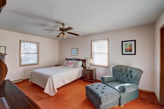 bedroom featuring ceiling fan and carpet floors