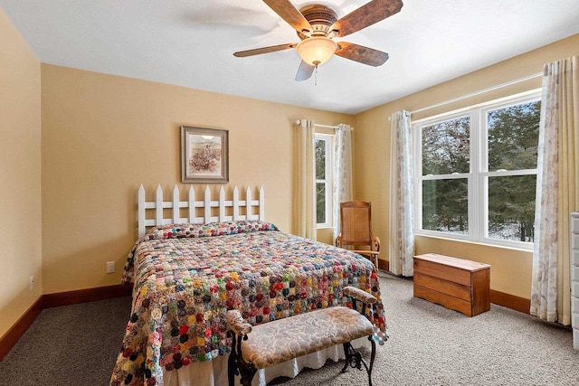 bedroom featuring carpet flooring and ceiling fan