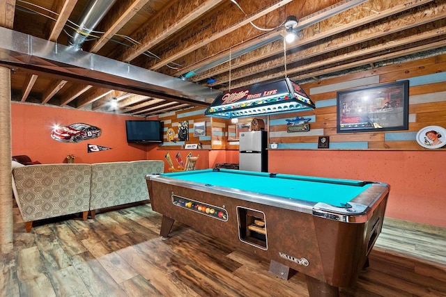 recreation room with wood-type flooring and pool table