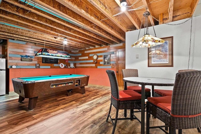 recreation room with hardwood / wood-style floors and pool table