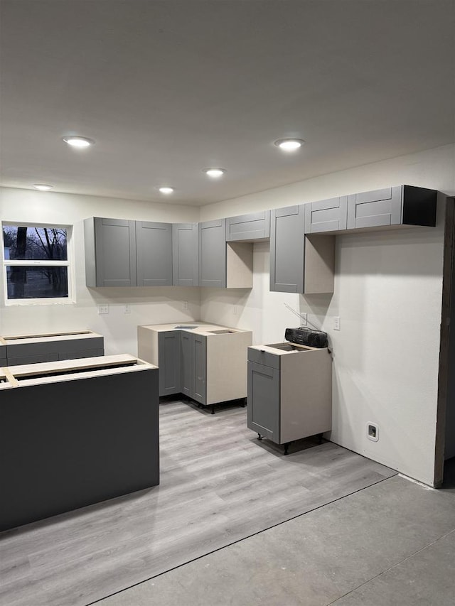 kitchen with gray cabinetry