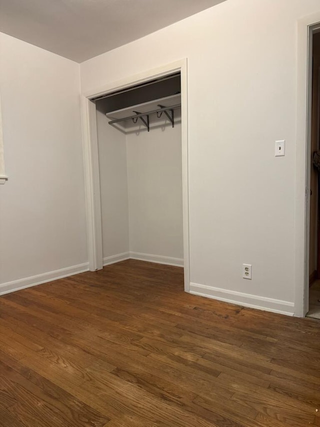 interior space featuring dark wood-type flooring and a closet