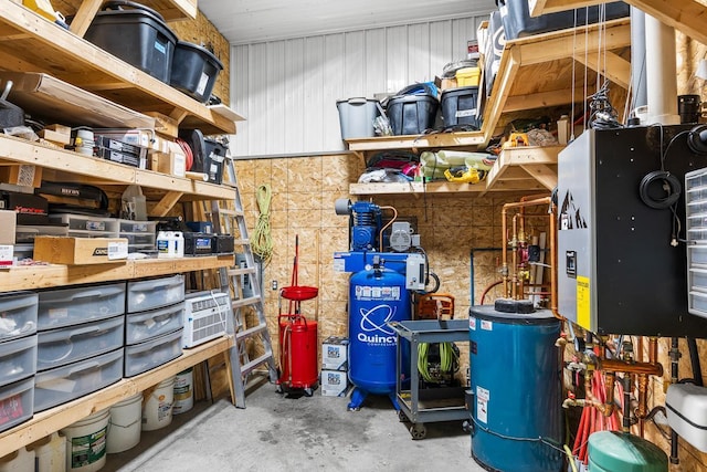 storage area featuring gas water heater