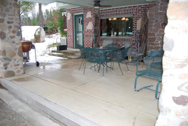 N11502 Nelson Rd, Wausaukee, WI 54177 - snow covered patio with ceiling fan