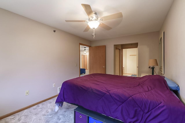 bedroom with ceiling fan and carpet