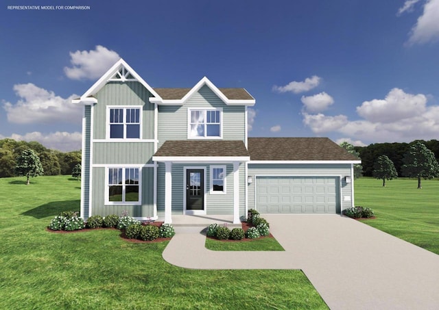 929 5 Mile Rd, Racine, WI 53402 - view of front of property with driveway, an attached garage, a front yard, board and batten siding, and a shingled roof