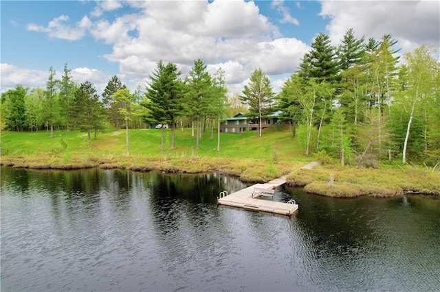 view of water feature with a dock