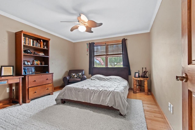 217 Hidden Ridges Way, Combined Locks, WI 54113 - bedroom with ornamental molding, light wood-style floors, baseboards, and a ceiling fan