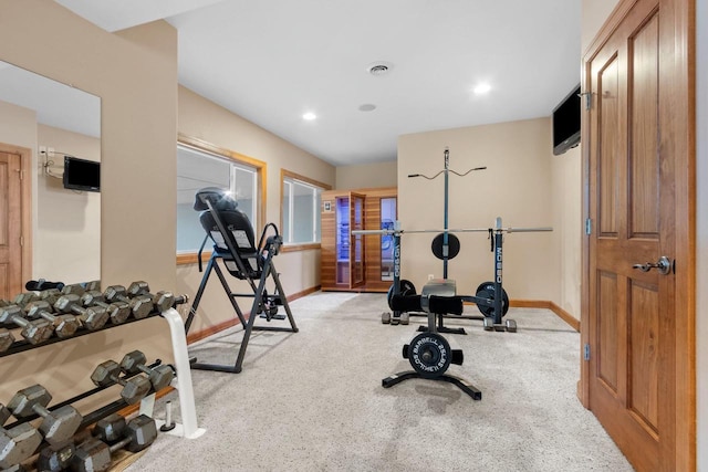 217 Hidden Ridges Way, Combined Locks, WI 54113 - exercise room featuring carpet floors, baseboards, and recessed lighting