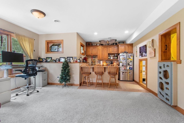 217 Hidden Ridges Way, Combined Locks, WI 54113 - home office featuring a dry bar, light colored carpet, baseboards, and recessed lighting