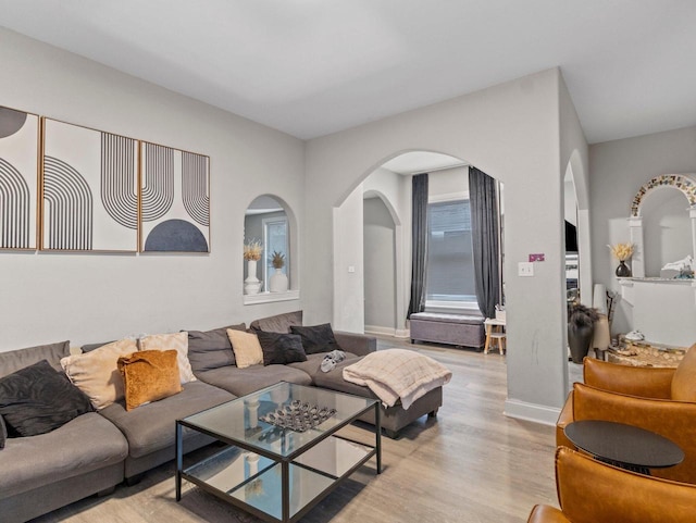 living room with light wood-type flooring