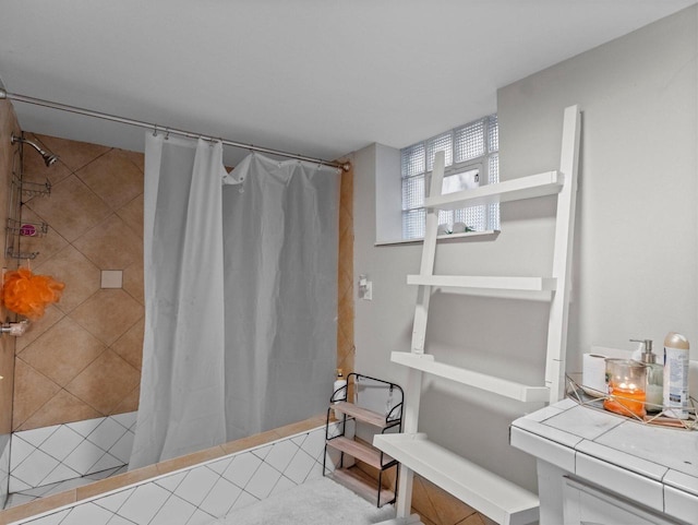 bathroom with a shower with shower curtain