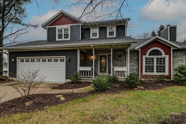 view of front of property with a porch and a front lawn