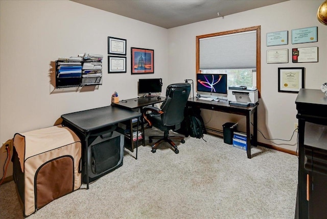 view of carpeted home office