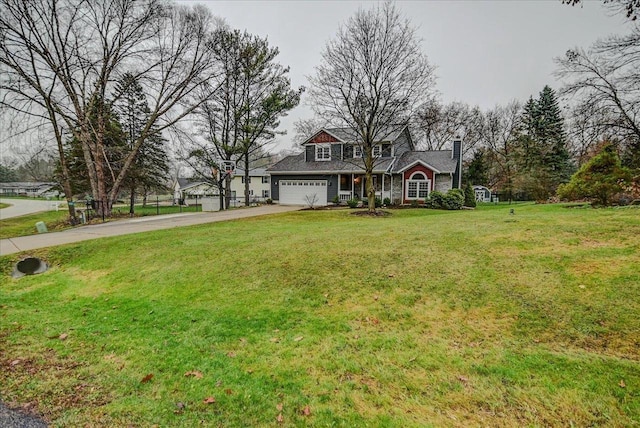 cape cod home with a garage and a front yard