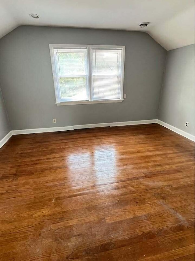 additional living space with lofted ceiling and hardwood / wood-style flooring