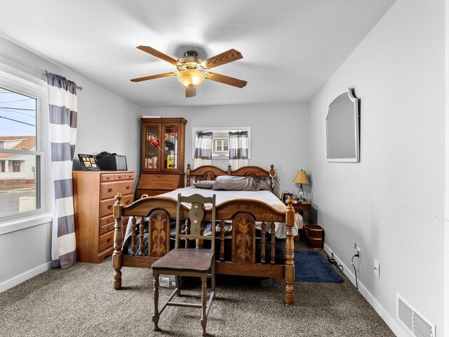 bedroom with carpet flooring and ceiling fan