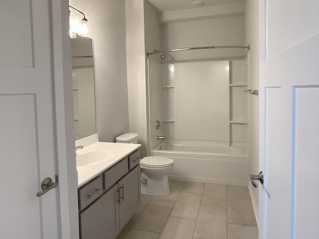 full bathroom featuring toilet, shower / tub combination, vanity, and tile patterned floors