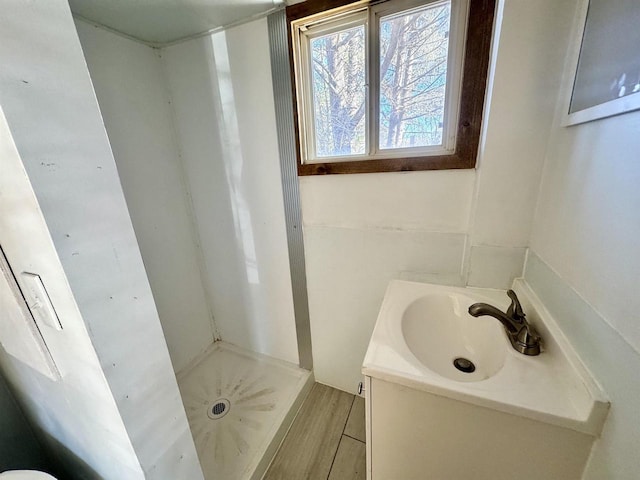 bathroom with hardwood / wood-style flooring and sink