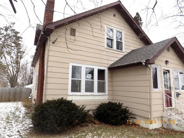 view of snow covered exterior