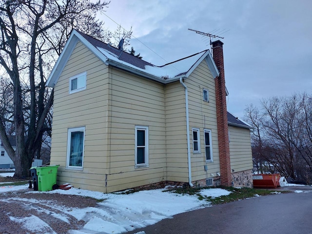 view of snow covered exterior