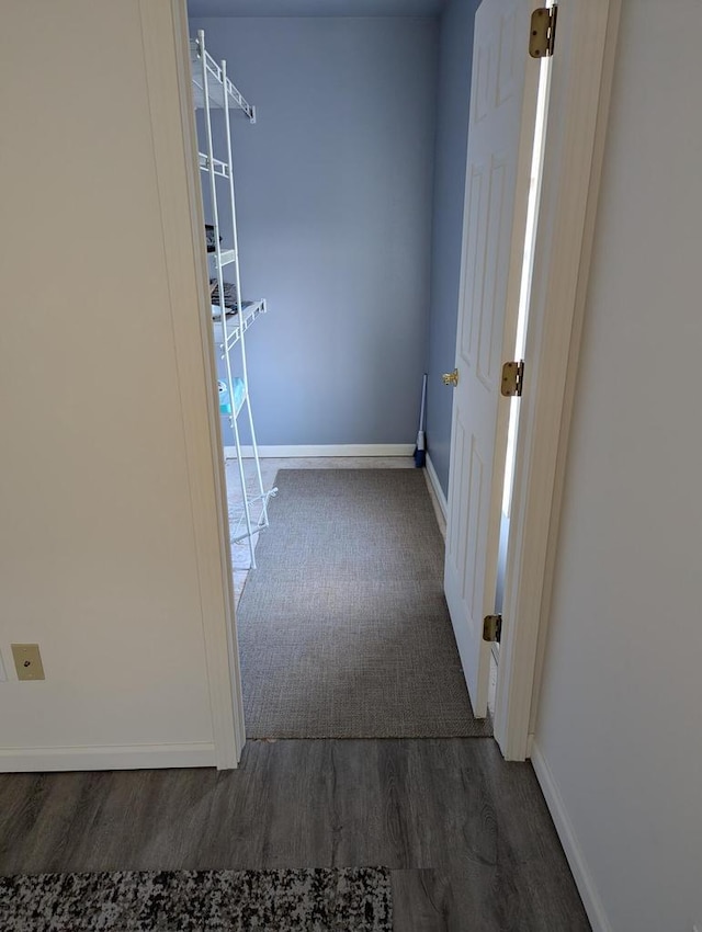 hallway featuring dark wood-type flooring