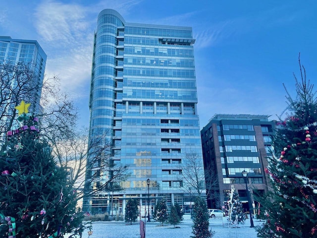 view of snow covered property