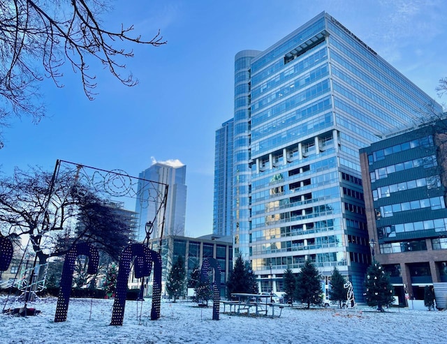 view of snow covered property