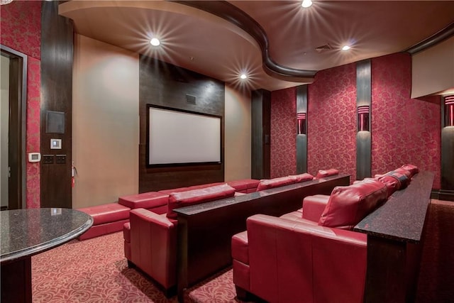 view of carpeted home theater