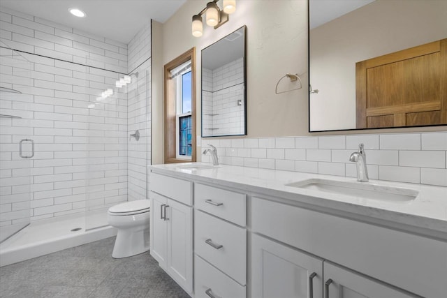5550 N Amethyst Dr, Appleton, WI 54913 - bathroom with tasteful backsplash, tile patterned floors, vanity, and an enclosed shower