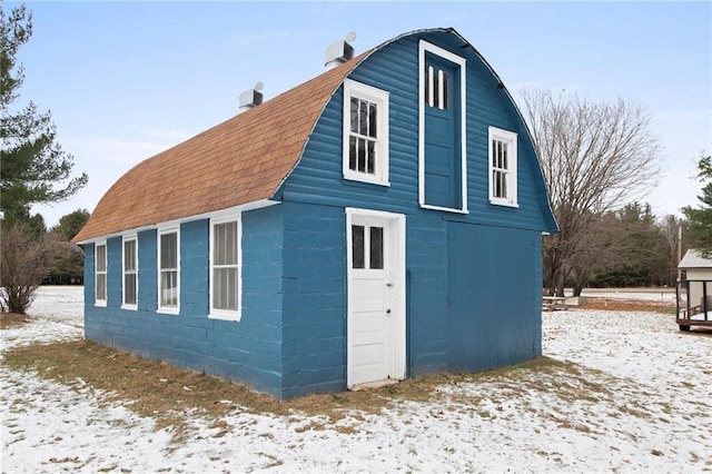 view of snow covered exterior