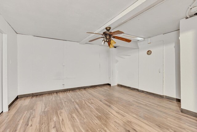 empty room featuring ceiling fan and light wood-type flooring