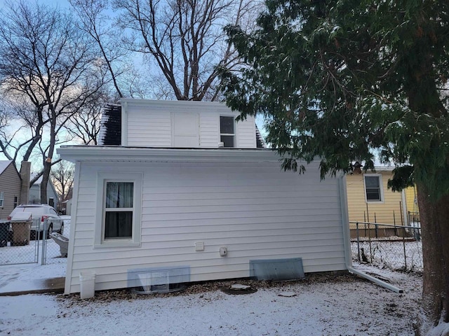 view of snow covered exterior