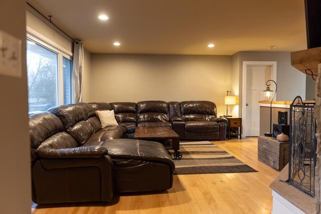 living room with light hardwood / wood-style flooring