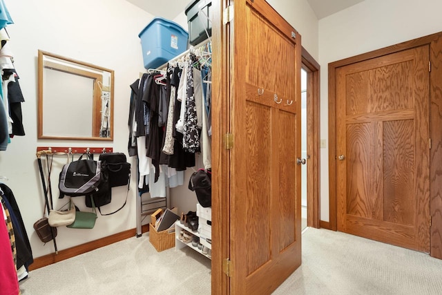 spacious closet with light colored carpet