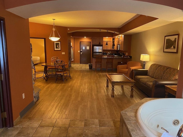 living room with hardwood / wood-style floors