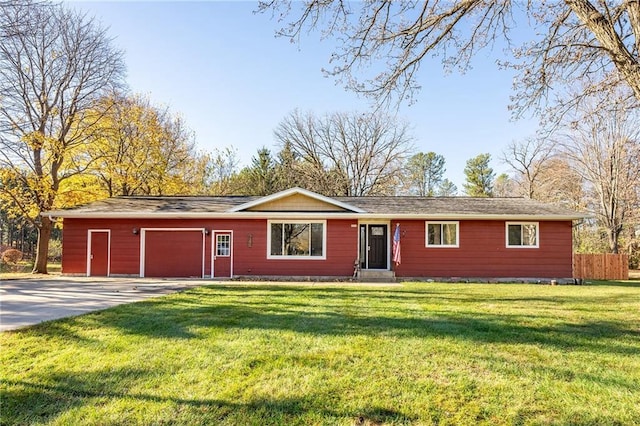 single story home with a front lawn and a garage