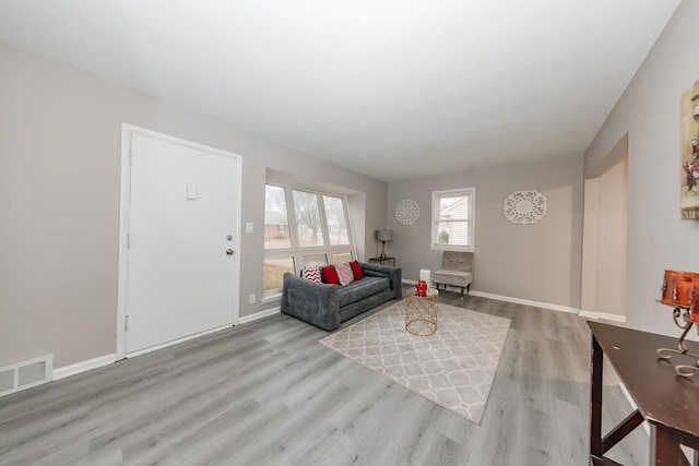 living room with light hardwood / wood-style flooring