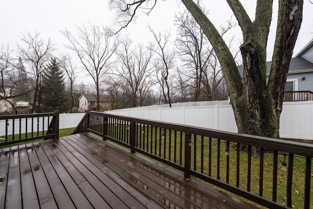 wooden deck with a fenced backyard