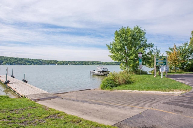 view of dock with a water view